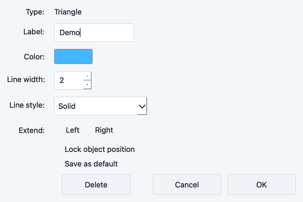 Triangle settings dialog with color and fill options