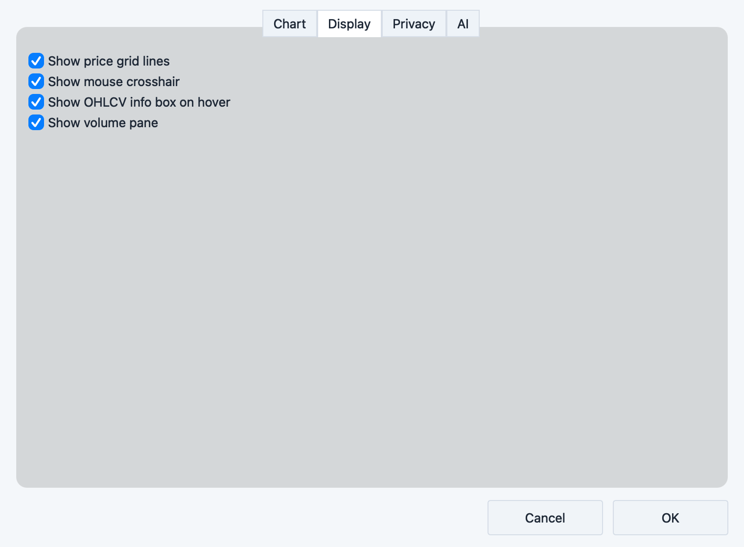 Options dialog Display page with tooltip, date format, and layout settings