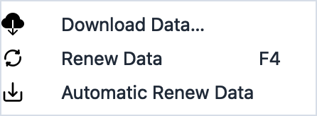 Download menu showing Download Data, Renew Data, and Automatic Renew Data commands