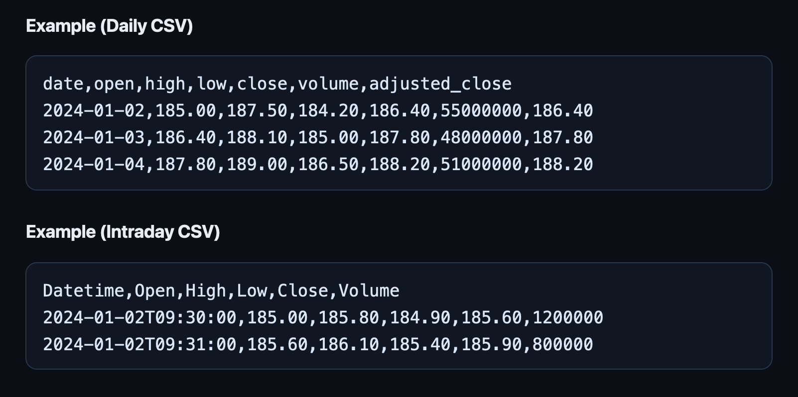 AptiStockX local CSV stock data folder and files